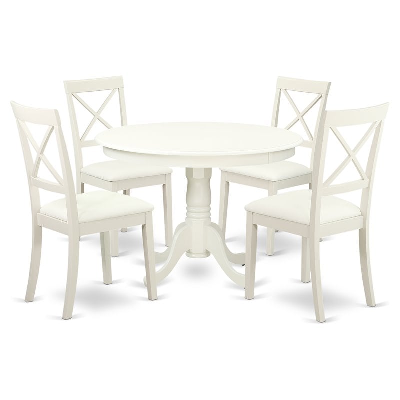 Pemberly Row 5-Piece Round Wood Dining Table Set with Linen White Finish