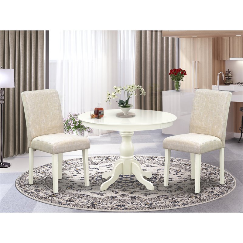 Pemberly Row 3-Piece Wood Dining Set with High Back Chairs in White/Cream