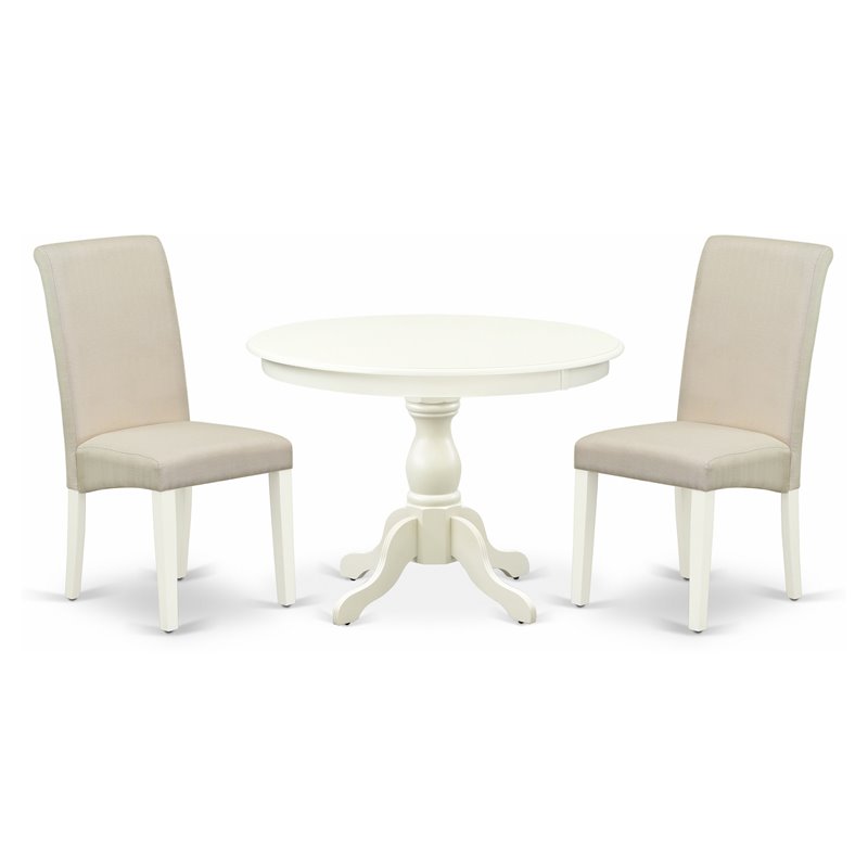 Pemberly Row 3-Piece Wood Dining Set with High Back Chairs in White/Cream