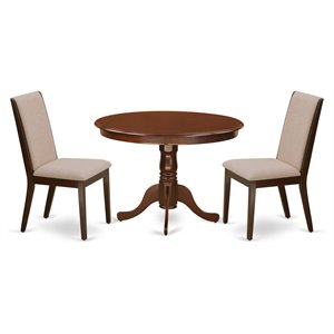 Pemberly Row 3-Piece Dining Set with Linen Upholstered Chairs in Mahogany