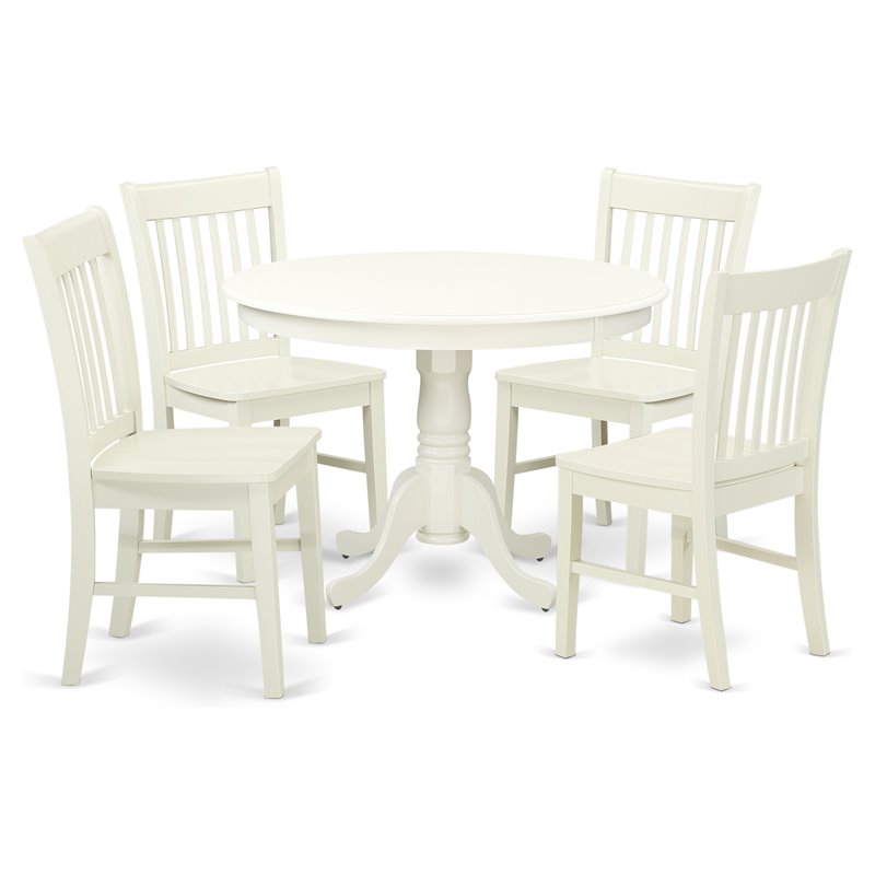 Pemberly Row 5-Piece Wood Dining Set in Linen White with Pedestal Table