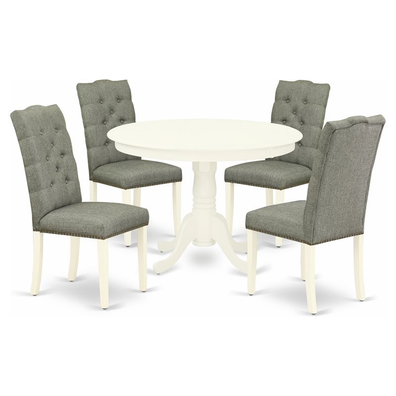 Pemberly Row 5-Piece Wood Dining Set with High Back in Linen White