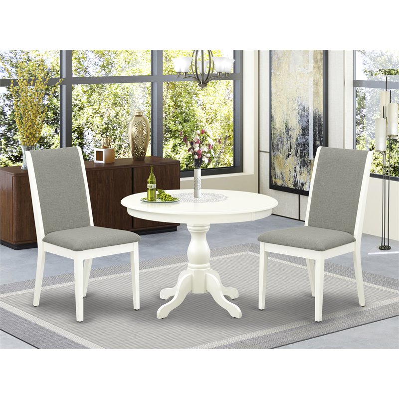 Pemberly Row 3-Piece Wood Dining Set in Linen White & Shitake Finish