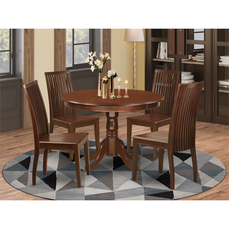 Pemberly Row 5-Piece Wood Dining Table Set in Mahogany Finish