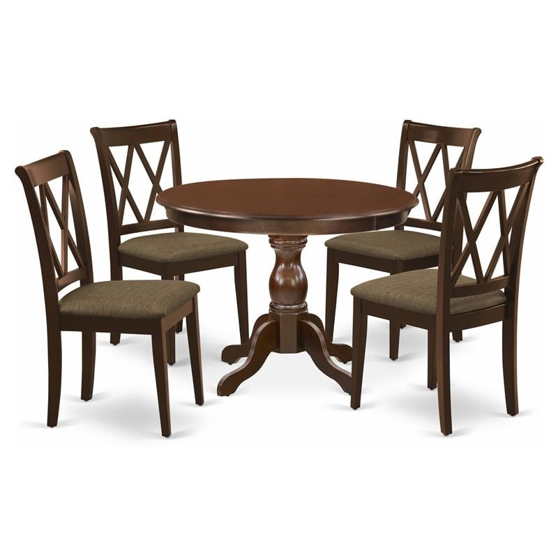 Pemberly Row 5-Piece Wood Dining Set with Linen Seat in Mahogany