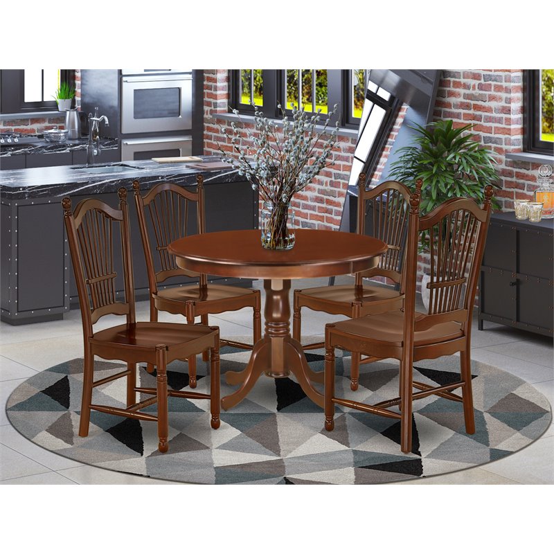 Pemberly Row 5-Piece Dining Set with Round Mahogany Wood Table