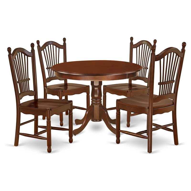 Pemberly Row 5-Piece Dining Set with Round Mahogany Wood Table