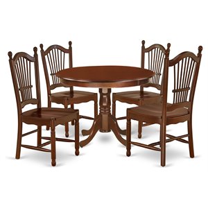 Pemberly Row 5-Piece Dining Set with Round Mahogany Wood Table