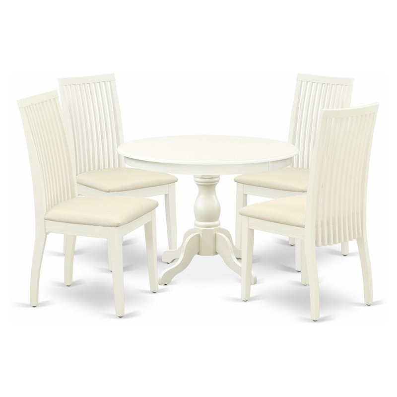 Pemberly Row 5-Piece Dining Set with Linen Fabric Chairs and White Table