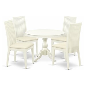 Pemberly Row 5-Piece Dining Set with Linen Fabric Chairs and White Table