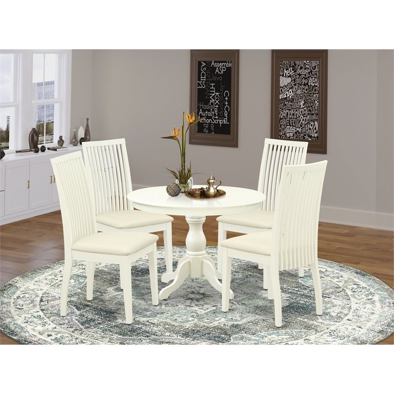Pemberly Row 5-Piece Dining Set with Linen Fabric Chairs and White Table