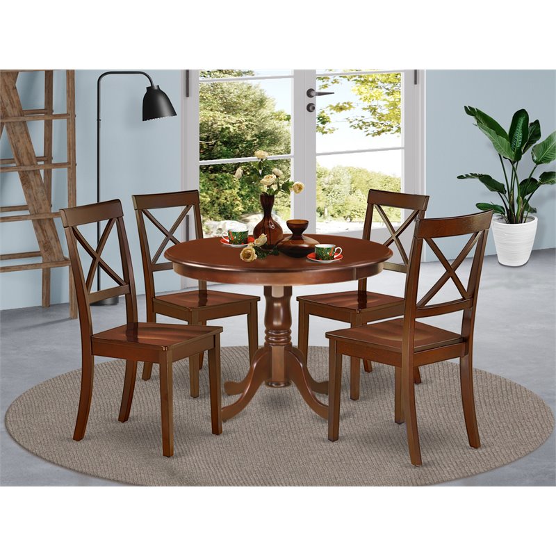 Pemberly Row 5-Piece Mahogany Dining Set with Round Wood Table