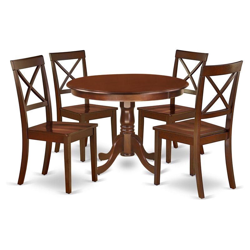 Pemberly Row 5-Piece Mahogany Dining Set with Round Wood Table