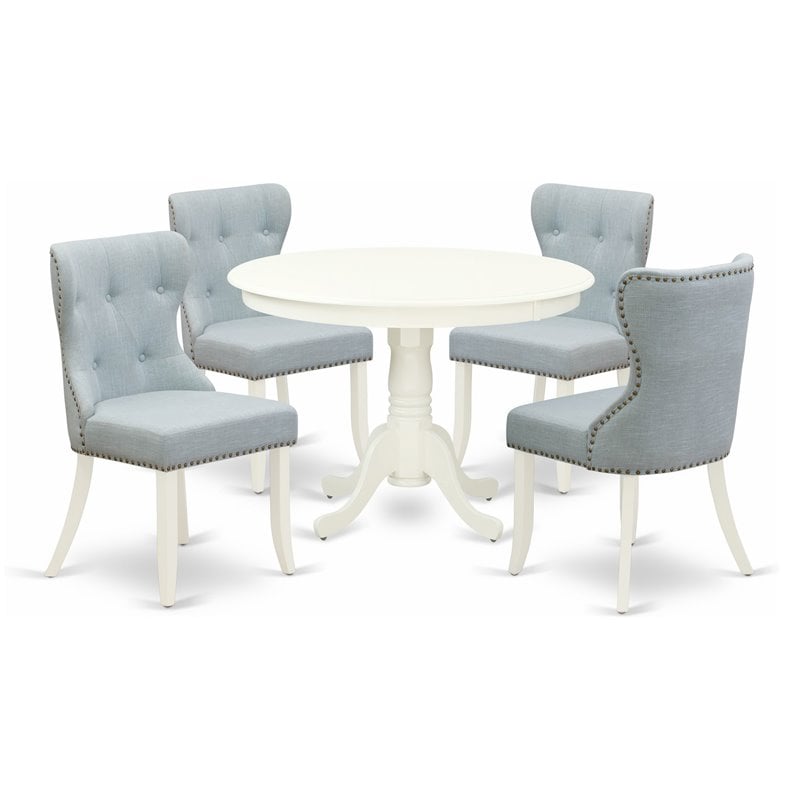 Pemberly Row 5-Piece Linen White Dining Set with Fabric Upholstered Chairs