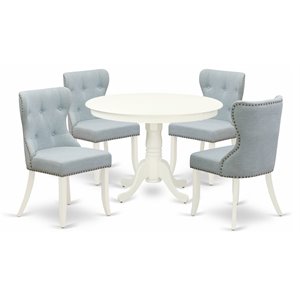Pemberly Row 5-Piece Linen White Dining Set with Fabric Upholstered Chairs