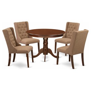 Pemberly Row 5-Piece Mahogany Dining Set with Sable Linen Upholstery