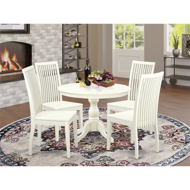 Pemberly Row 5-Piece Wood Dining Set in Rustic Linen White Finish