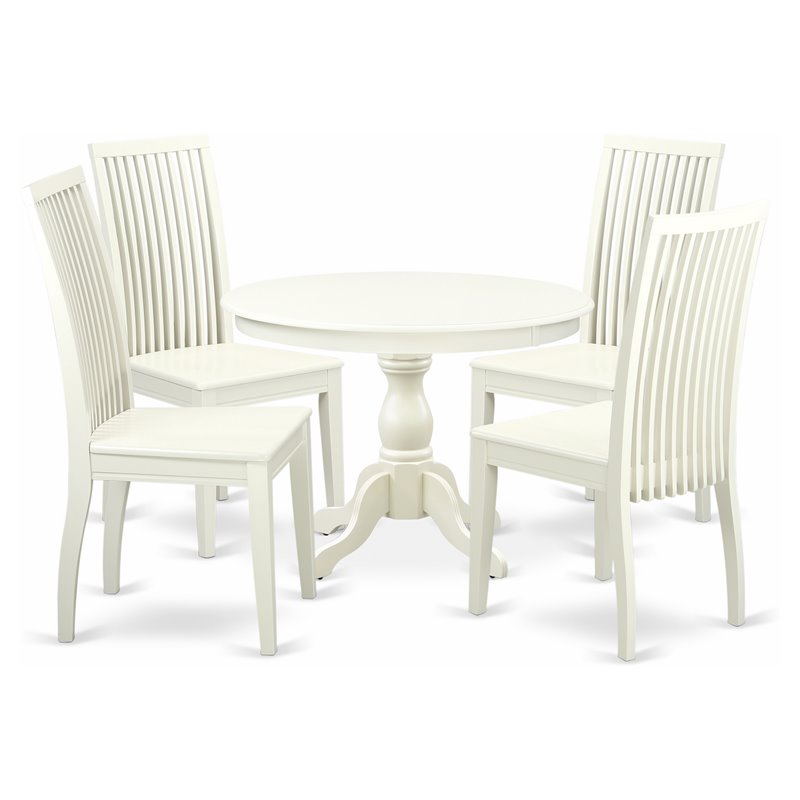 Pemberly Row 5-Piece Wood Dining Set in Rustic Linen White Finish