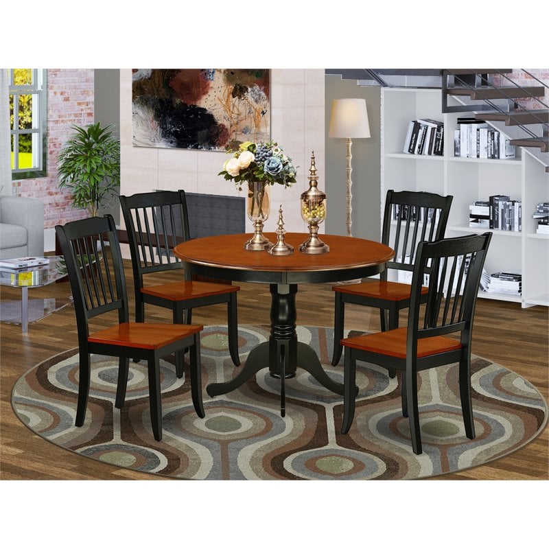 Pemberly Row 5-Piece Wood Dining Set with Slatted Chairs in Black