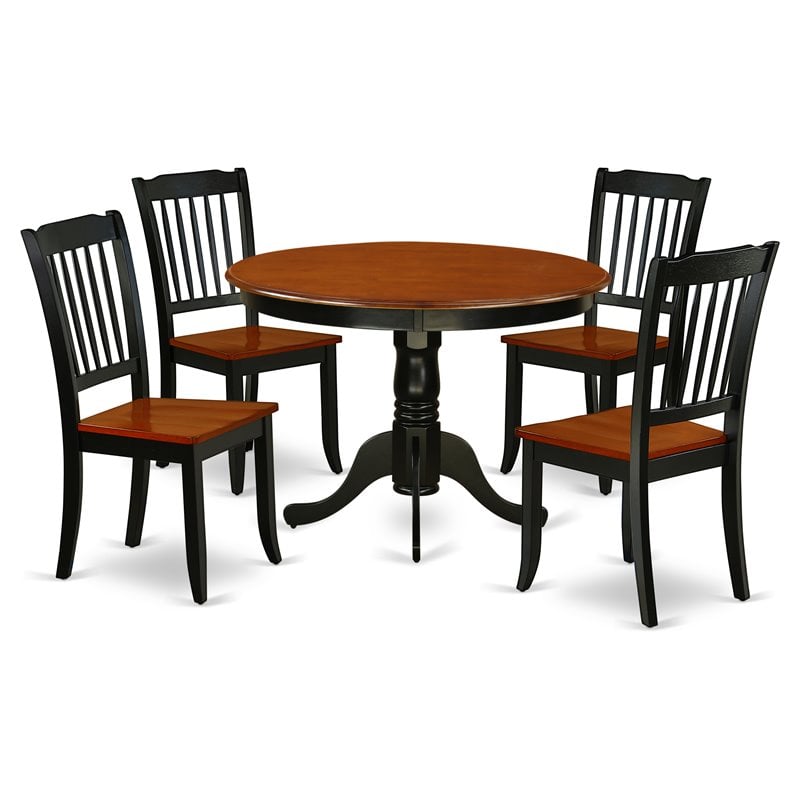 Pemberly Row 5-Piece Wood Dining Set with Slatted Chairs in Black