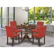 Pemberly Row 5-Piece Wood Dining Set with Mahogany Table & Red Chairs