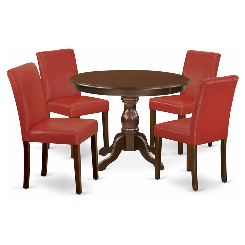 Pemberly Row 5-Piece Wood Dining Set with Mahogany Table & Red Chairs