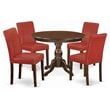 Pemberly Row 5-Piece Wood Dining Set with Mahogany Table & Red Chairs