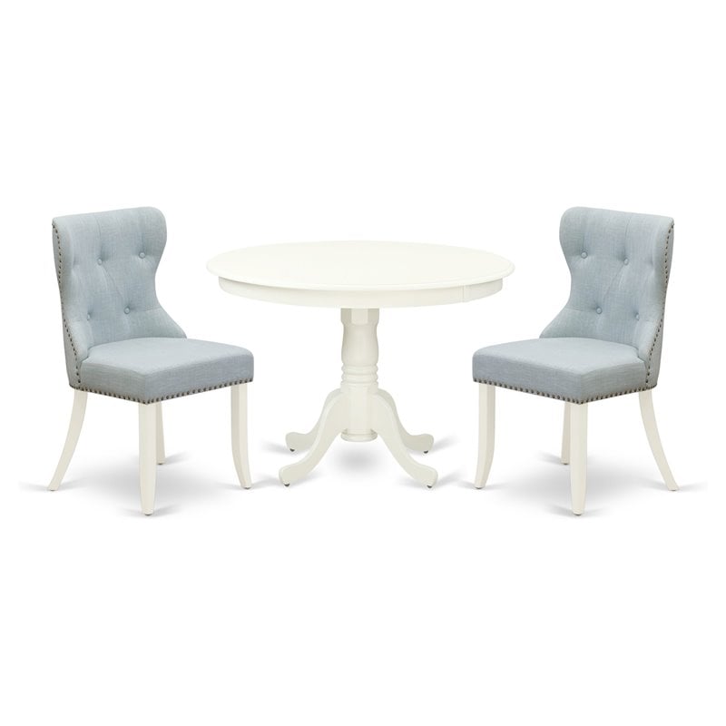 Pemberly Row 3-Piece Wood Dining Room Set in Linen White and Baby Blue