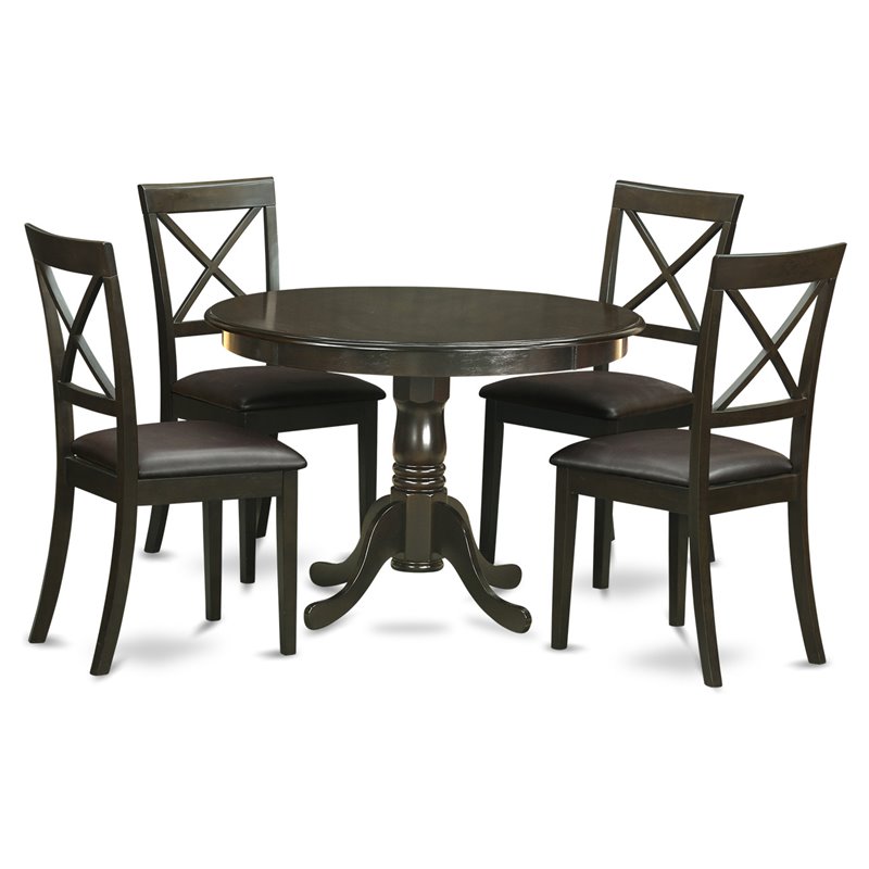 Pemberly Row 5-Piece Round Wood Dining Table Set in Cappuccino Finish