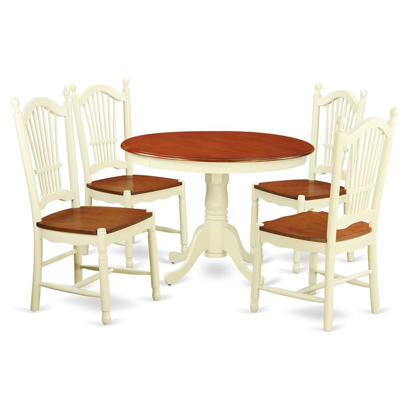 Pemberly Row 5-Piece Wood Dining Table Set in Buttermilk and Cherry
