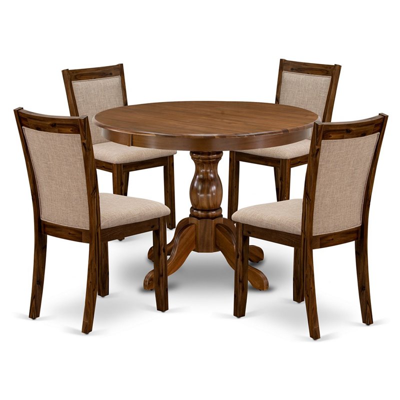 Pemberly Row 5-Piece Wooden Dining Set in Walnut and Light Tan