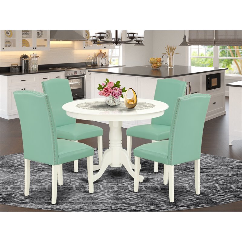 Pemberly Row 5-piece Wood Dining Set in Linen White and Pond