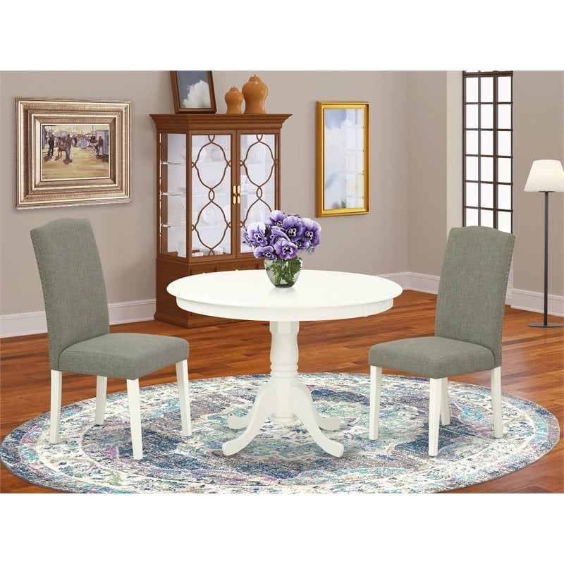 Pemberly Row 3-Piece Wood Dining Set in Linen White and Dark Shitake