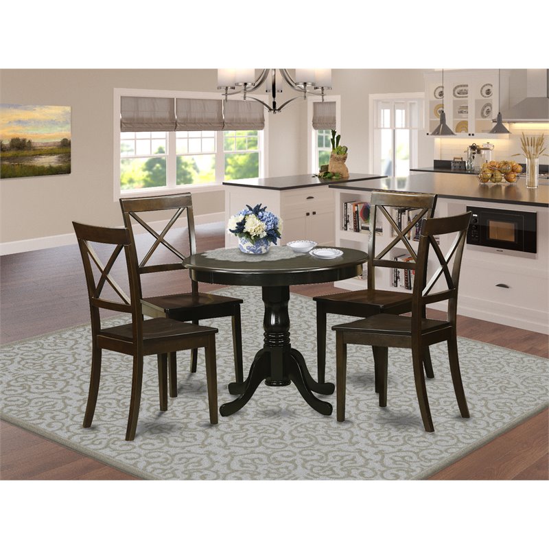 Pemberly Row 5-Piece Kitchen Table and Chair Set in Cappuccino Wood