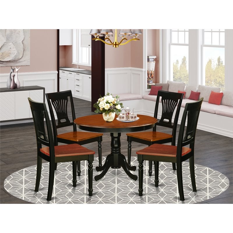 Pemberly Row 5-Piece Dinette Set with Wood Chairs in Black/Cherry