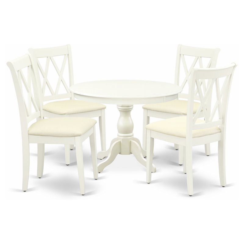 Pemberly Row 5-Piece Wood Dining Table Set in Linen White Finish