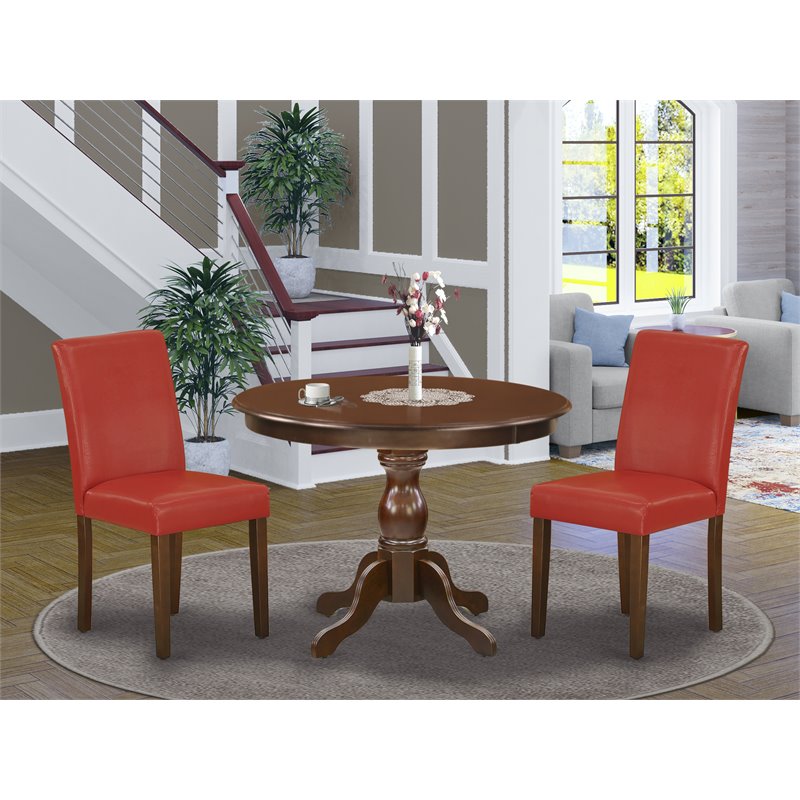 Pemberly Row 3-Piece Wood Dining Set with Round Table in Mahogany Finish