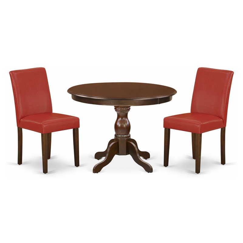Pemberly Row 3-Piece Wood Dining Set with Round Table in Mahogany Finish