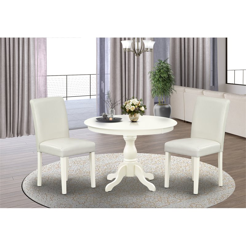 Pemberly Row 3-Pc Wood Dining Set with Faux Leather Seats in White Finish