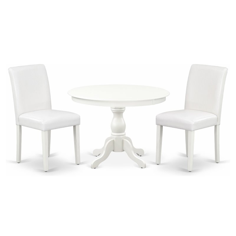Pemberly Row 3-Pc Wood Dining Set with Faux Leather Seats in White Finish
