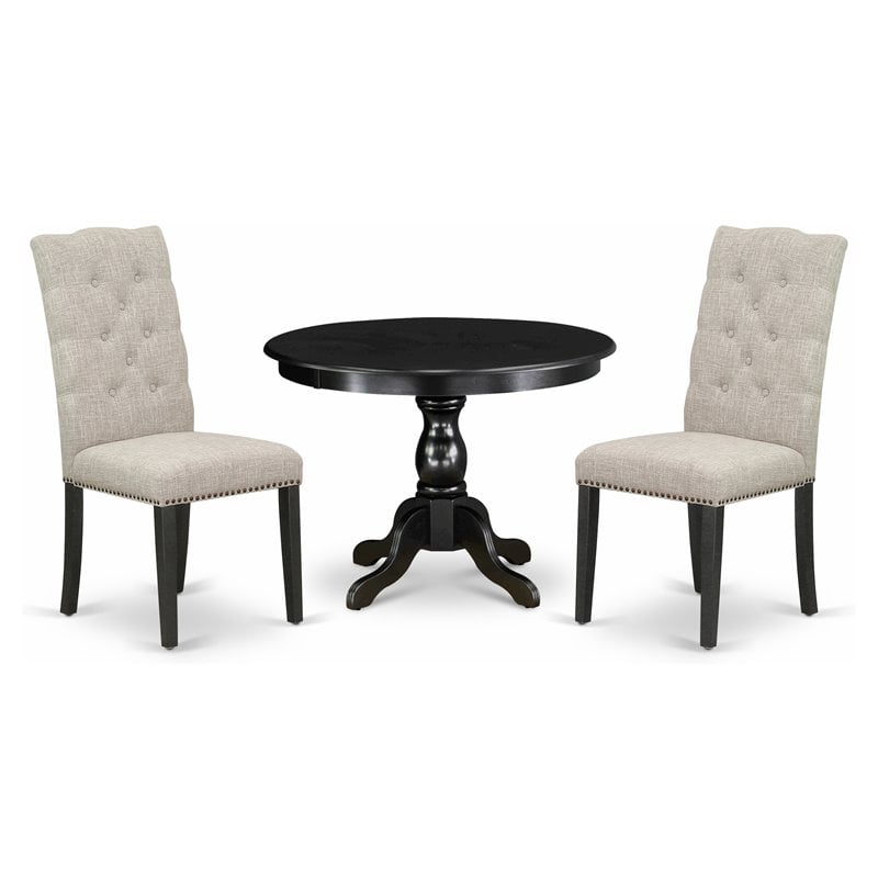 Pemberly Row 3-Piece Round Wood Dining Set in Black/Doeskin Blend