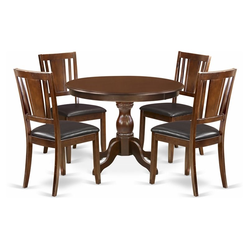 Pemberly Row 5-Piece Wood Dining Set with Faux Leather Seat in Mahogany