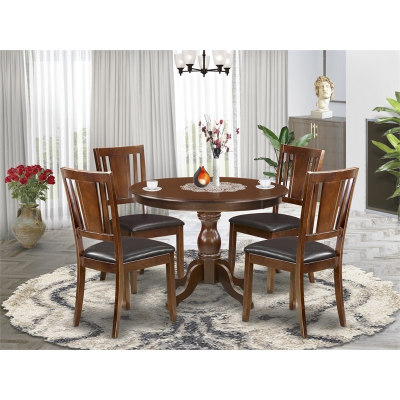 Pemberly Row 5-Piece Wood Dining Set with Faux Leather Seat in Mahogany
