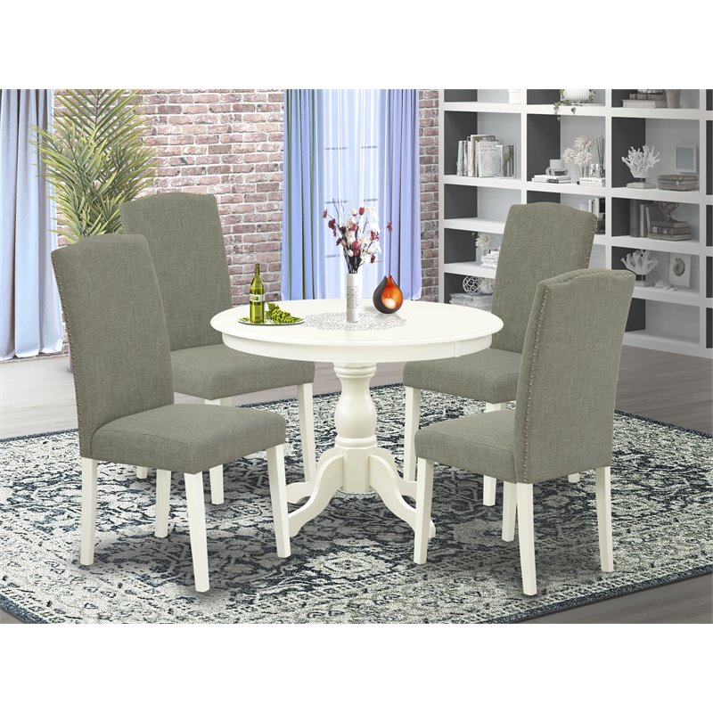 Pemberly Row 5-Piece Dining Table Set in Linen White and Dark Shitake