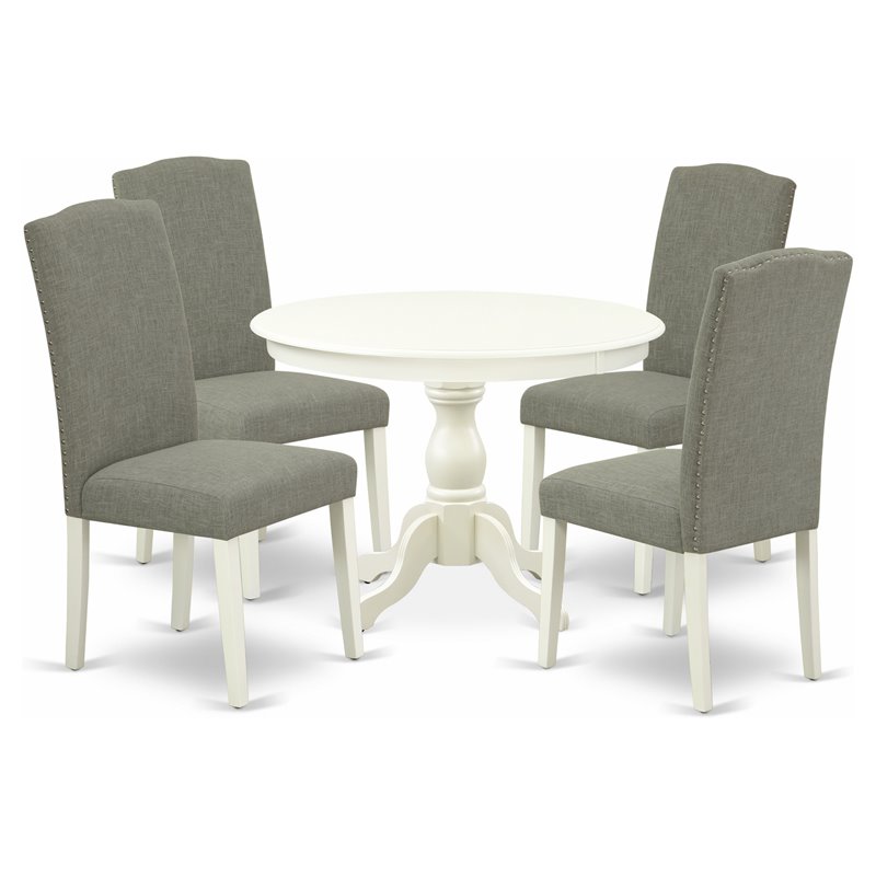 Pemberly Row 5-Piece Dining Table Set in Linen White and Dark Shitake