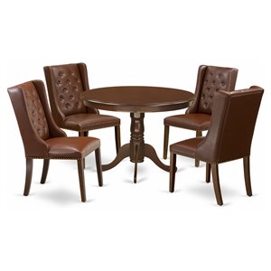 Pemberly Row 5-Piece Mahogany Round Dining Set with Faux Leather Chairs