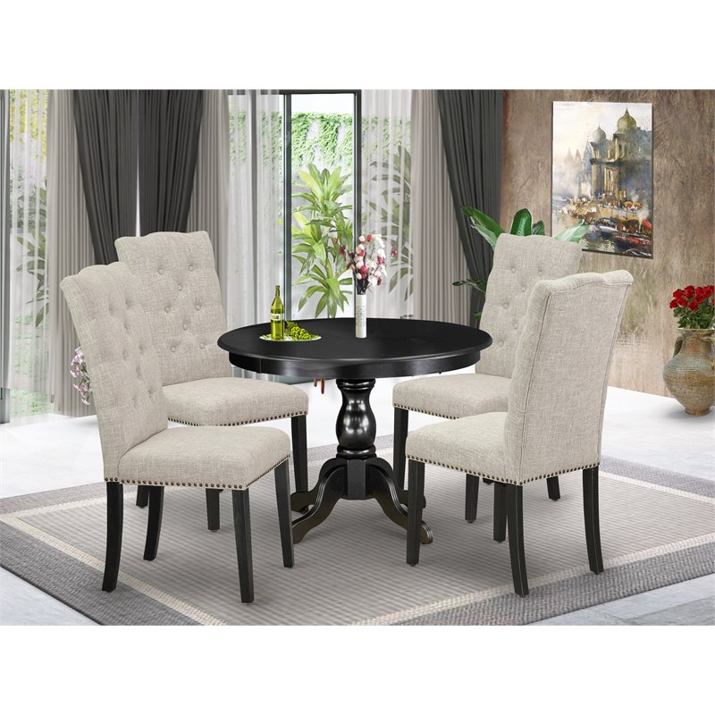 Pemberly Row 5-Piece Black/Doeskin Wood Dining Table Set with Linen Chairs