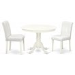 Pemberly Row 3-Piece Wood Dining Set with Leather Seat in Linen White