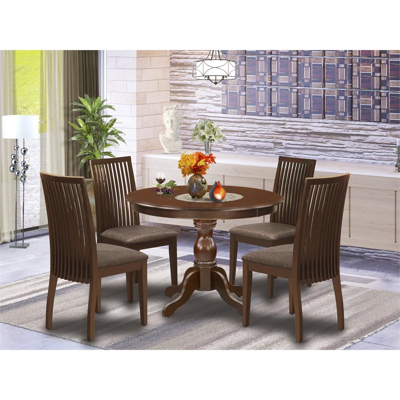 Pemberly Row 5-Piece Wood Dining Set with Slatted Chair Backs in Mahogany