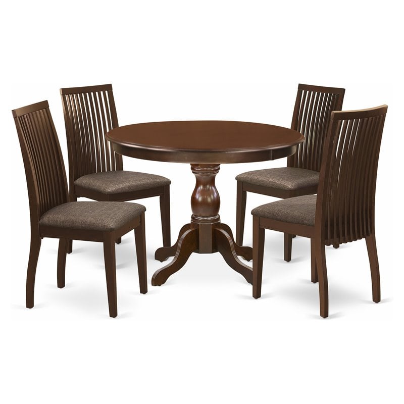 Pemberly Row 5-Piece Wood Dining Set with Slatted Chair Backs in Mahogany
